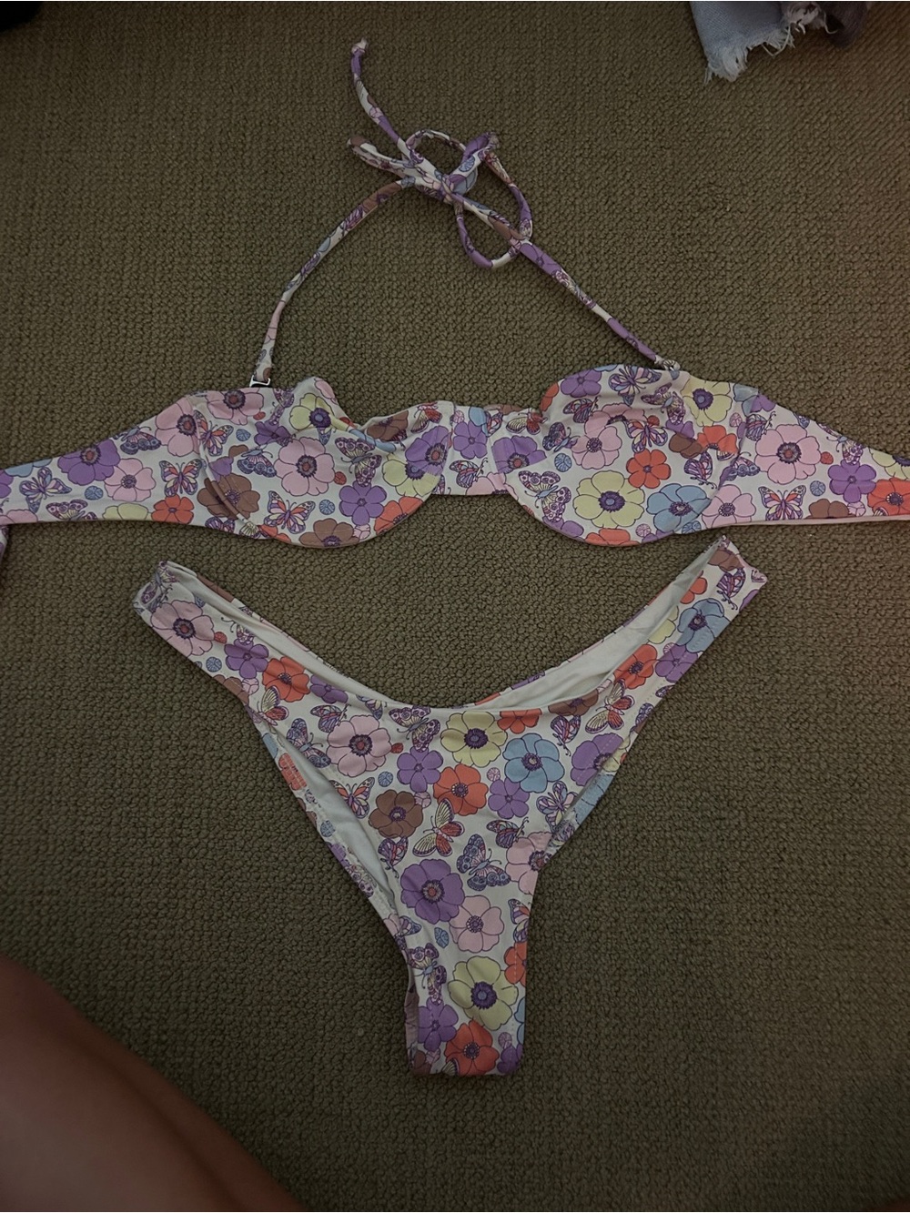Frankie's Bikinis Floral Purple Pink Orange Yellow Bikini Set